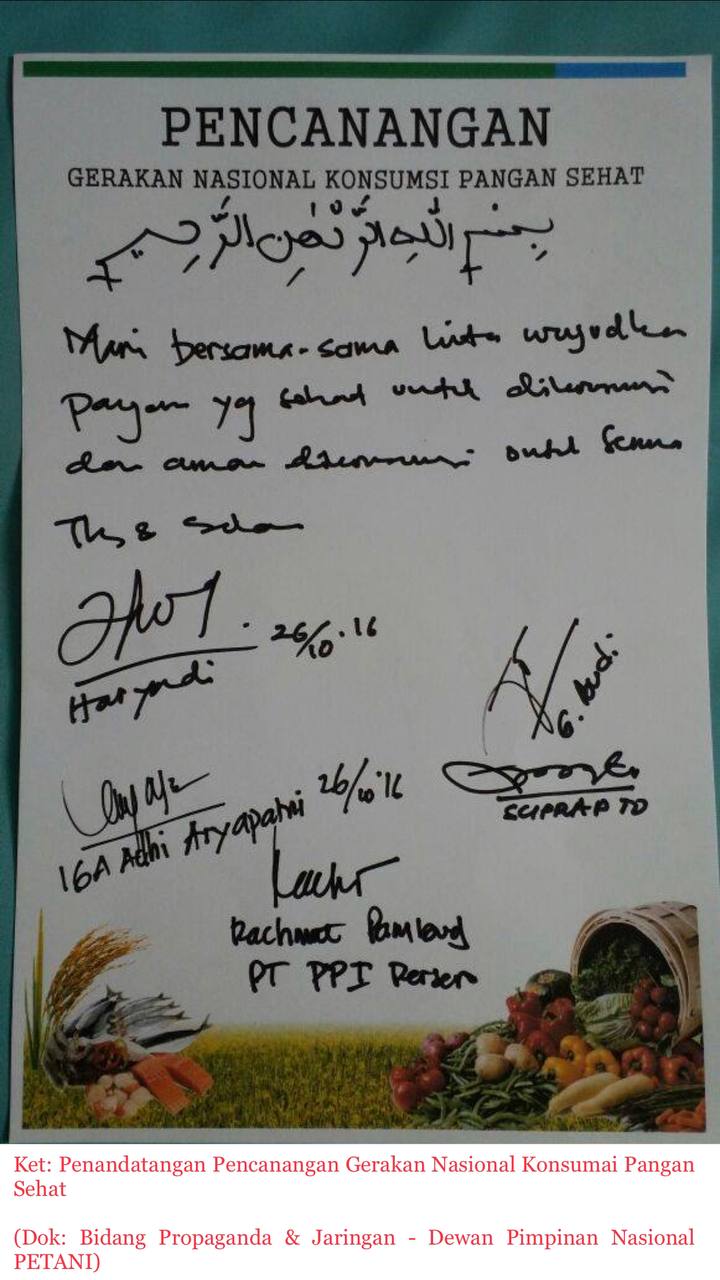 Kawal Makan Bergizi Gratis, PETANI: Ingat Pencanangan Misi Gerakan Nasional Konsumsi Pangan Sehat! 2